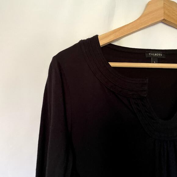 Talbots long sleeved black top vintage neckline women's size large cotton modal - Picture 2 of 6
